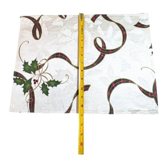 Lenox Embroidered Table Napkins Placemats Set 4 Linen Ribbons Holly Christmas - Picture 4 of 6